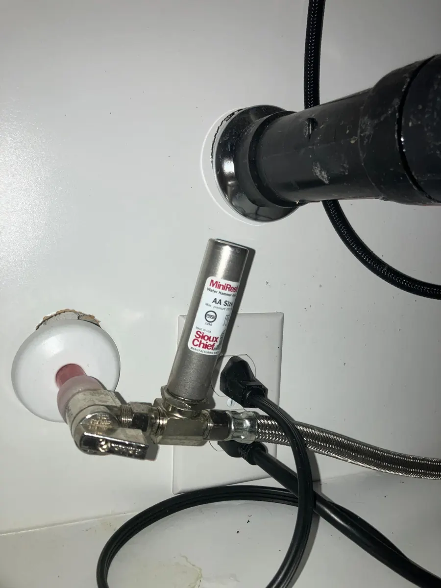 Water hammer arrestor and shutoff valve installed by Andy's Plumbing & Drain